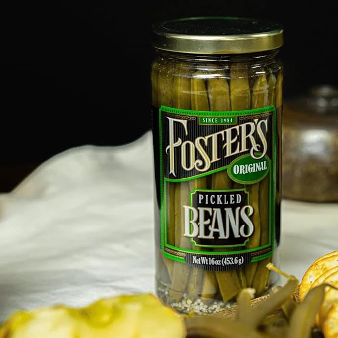 Foster's Pickled Green Beans in a Jar, Original, 16oz, 2 Pack, Traditional Pickled Vegetables Recipe for over 40 years, Low Calorie Snack, Gluten Free, Fat and Preservative Free Pickles