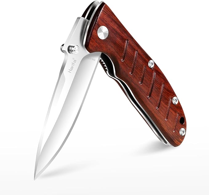Harita Pocket Knife Folding Knife EDC Knife with Pocket Clip, 2.76 inch 8Cr13MoV Steel Blade, Rosewood Handle, Foldable Camping Fishing Survival Hunting Liner Lock Knife for Men Women