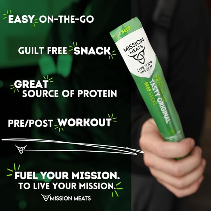 Mission Meats Beef Sticks – 100% Grass Fed & Pasture Raised, Sugar Free, Individually Wrapped Healthy Snacks, Whole 30 & Paleo Friendly, Smoky Turmeric 1oz (Pack of 24)
