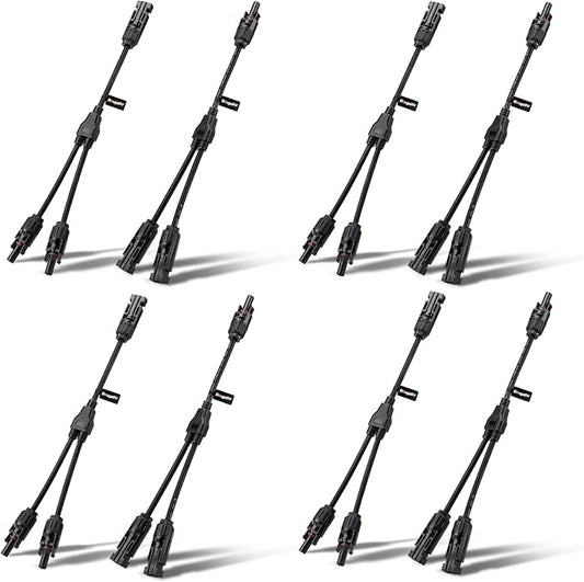 BougeRV 4 Pairs Solar Y Branch Connectors Solar Panel Parallel Adapter Cable 1 to 2 Wire Plug Tool Kit (M/FF and F/MM)