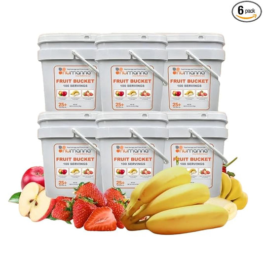 Numanna Freeze-Dried 6 Fruit Bucket ??600 Servings | Apples, Bananas, Strawberries | Healthy Snack for Everyday, Emergency & Survival Use | Durable Packaging | 25+ Year Shelf Life | Made in USA