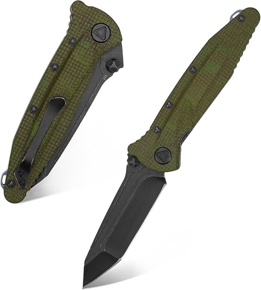 Eafengrow EF55 Pocket Knife Folding Knife G10 Handle D2 Steel Blade Folder EDC Tool Knifes for Working Camping with Clip(Green)