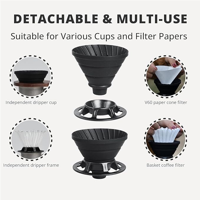 Collapsible Pour Over Coffee Dripper, Silicone Reusable Pour Over Coffee Maker for Camping, Travel, Home&Office, Single Clever Coffee Dripper With 100 V60 Filter Paper #01(1-2 Cup)