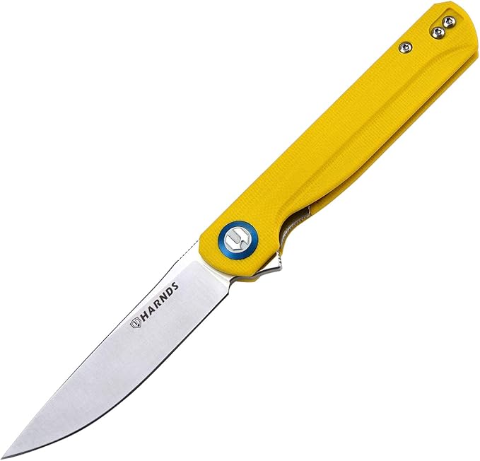 Wind Pocket Knife Flipper Sandvik Steel G10 Handle Folding Knife Ball Bearing with 2-Position Clip for Camping Survival and EDC (Yellow)