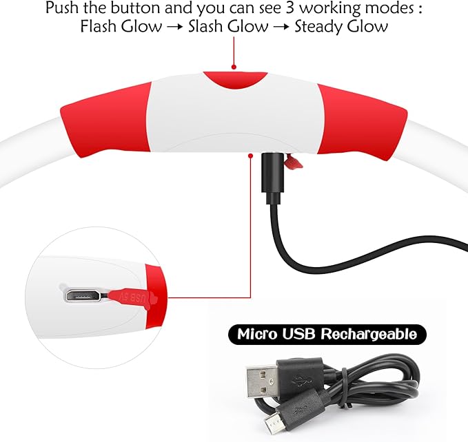 Illumifun LED Dog Collar, USB Rechargeable Light Up Dog Collar Glow in The Dark, Fashion Cuttable Dog Collar Light for Nighttime Walking (Red)