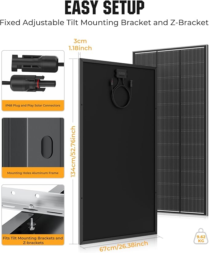 18BB 1000 Watt Solar Panel, 5pcs 200W N-Type Solar Panels, 25% High-Efficiency Monocrystalline Module PV, for 12V/24V Battery, Home, Trailer, Camping, Marine, Boat, Farm, RV and Off-Grid