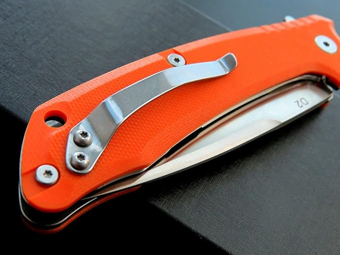 Eafengrow EF223 Folding Knife D2 Blade with G10 Handle Multi EDC Pocket Knife for Outdoor Camping Hiking Survival (orange)