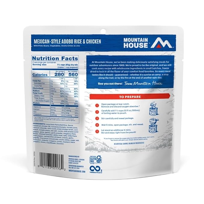 Mountain House GlutenFree MexicanStyle Adobo Rice & Chicken FreezeDried Food for Camping, 12 Servings, 30Year ShelfLife
