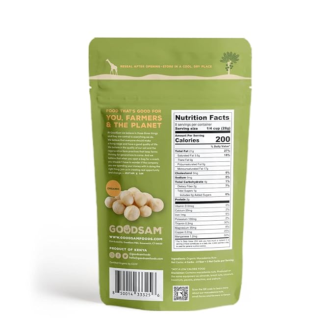 goodSAM Organic Raw Macadamia Nuts ??Unsalted, Whole Nuts ??Buttery Creamy Flavor ??Sustainably Grown on Regenerative Family Farms ??High Fat Low Carb Keto Friendly Snacks - 0.5lb Pouch
