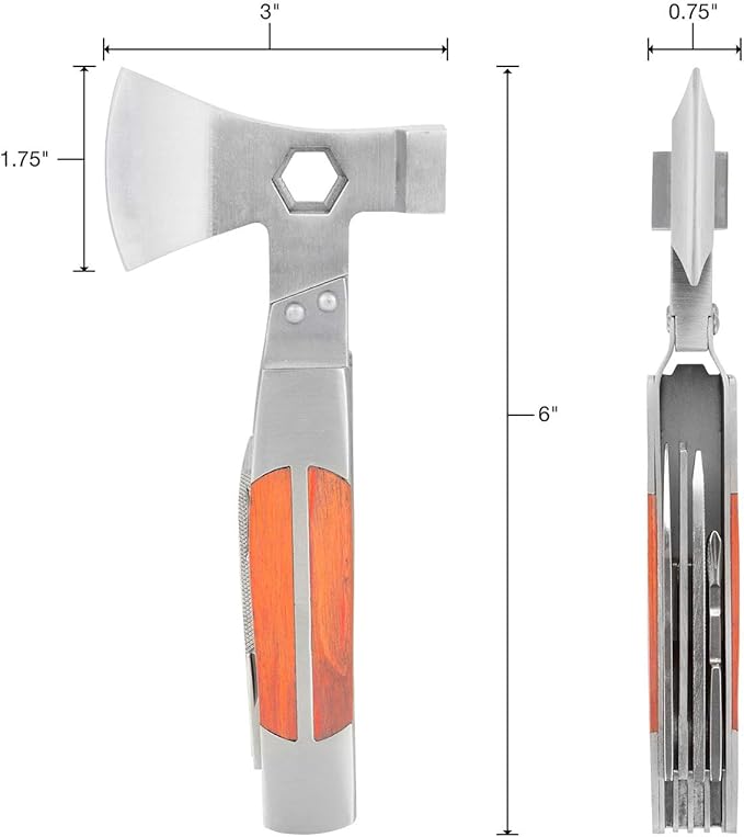 Sheffield 12301 Axe Multi Tool, 12-in-1 Camping Knives & Tools, Utility Tool Double Axe Head, Camping Tool, Stainless Steel Knife Multitool