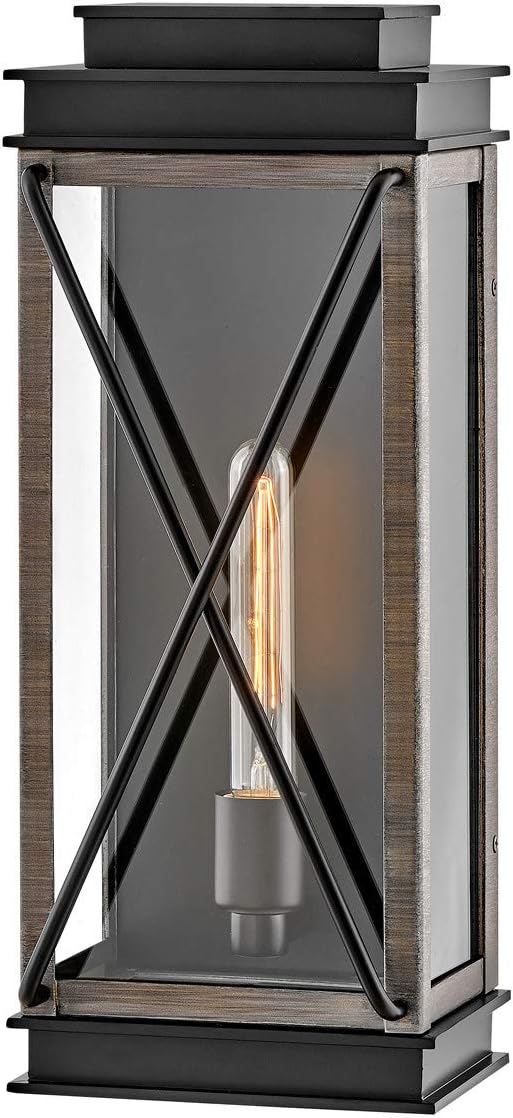 Hinkley Montecito Medium Wall Mount Outdoor Lantern - Modern, 1-Light, Aluminum, Clear Glass - Black with Driftwood Gray Accents
