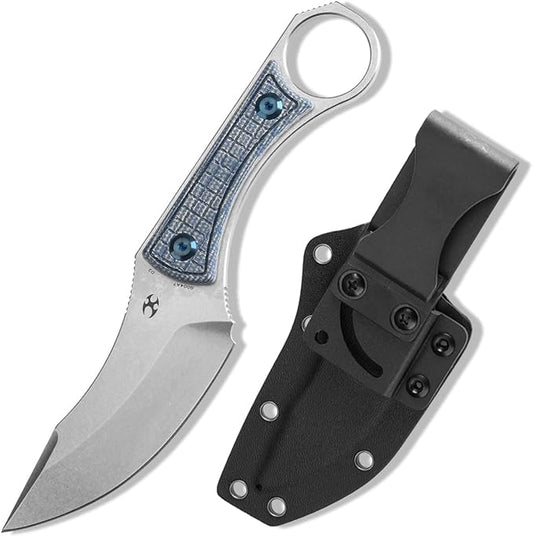 KANSEPT Niko Fixed blade Knife with Sheath, 3.54'' Stonewashed D2 Sharp Blade and Blue Micarta with Frag Pattern Handle, Adjustable Kydex Sheath for EDC, Fixed Knifes for Camping Hiking Fishing G004A7