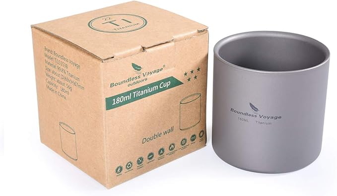 Boundless Voyage 3 in 1 Double Walled Titanium Cup Heat Resistant Mini Tea Drink Cup Outdoor Camping Mug Coffee Cups Camping Accessories Ti15153B