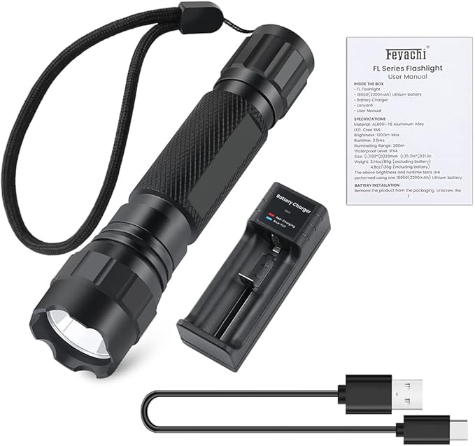 Feyachi LED Flashlights Rechargeable Tactical Flashlight 1200 Lumen FL21-MB Flash Light Waterproof Emergency Camping Home Hiking