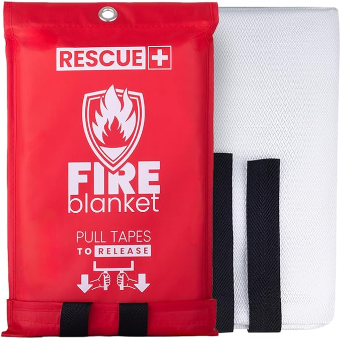 Rescue+ Emergency Fire Blanket for Home, Kitchen, Workplace & Travel, 40??x 40??Fiberglass Flame Retardant Safety Blanket, Fire Suppression for House, Camping, Car Emergencies - 1 Pack