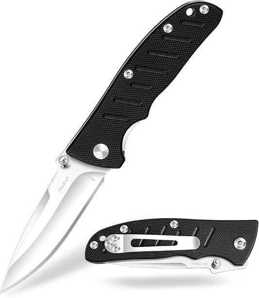 Harita Pocket Knife Folding EDC Knife with Belt Clip, 2.76 inch 8Cr13MoV Straight Edge Blade, G10