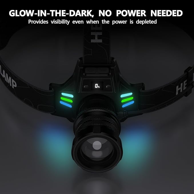 High Lumens Headlamp Rechargeable 4000 Super Bright LED Head Lamp Battery Powered,12 Modes Waterproof Headlight Zoomable Digital Display Headlamps for Hardhat Hunting Camping Hiking Fishing