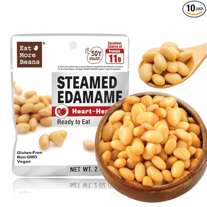 Steamed Bean Snack Series - STEAMED EDAMAME (Water, Organic Soybeans, Sea Salt, Organic Rice Vinegar) - Box of 10