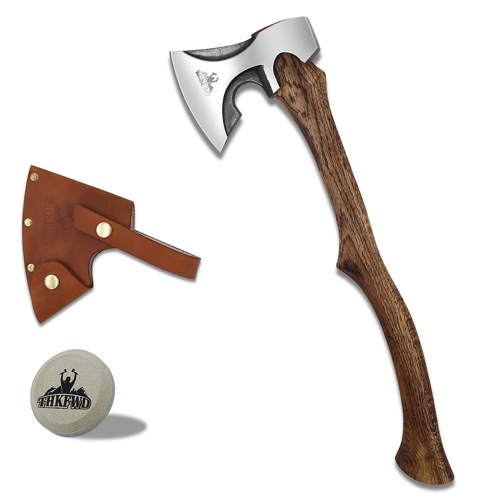Camping Hatchet -Chopping Axe with Leather Sheath, 22.3" Forged Carbon Steel Wood Splitting Axe for