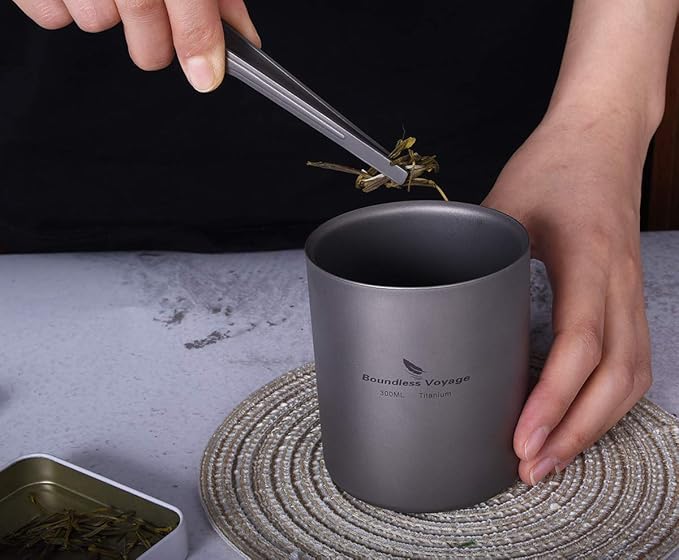 Boundless Voyage 3 in 1 Double Walled Titanium Cup Heat Resistant Mini Tea Drink Cup Outdoor Camping Mug Coffee Cups Camping Accessories Ti15152B