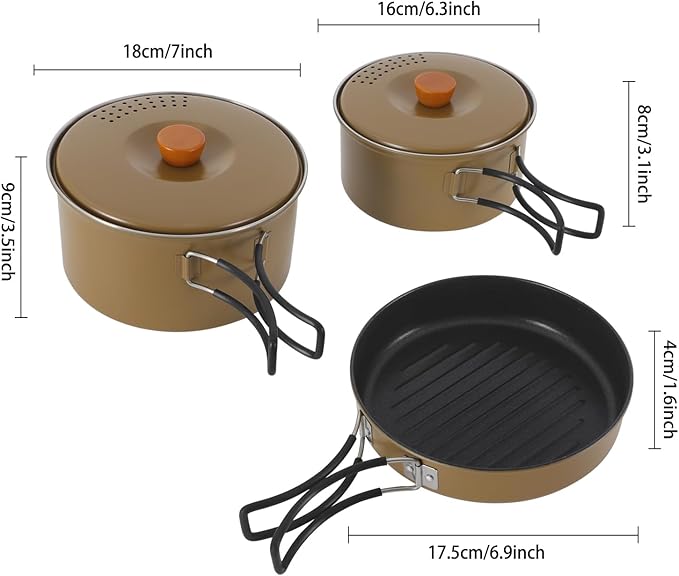 Camping Cookware Set Portable Camping Cooking Set 304 Stainless Steel Camping Pots and Pans Set Campfire Cooking Equipment with Storage Bag for Outdoor Camping Hiking Picnic for 2-3
