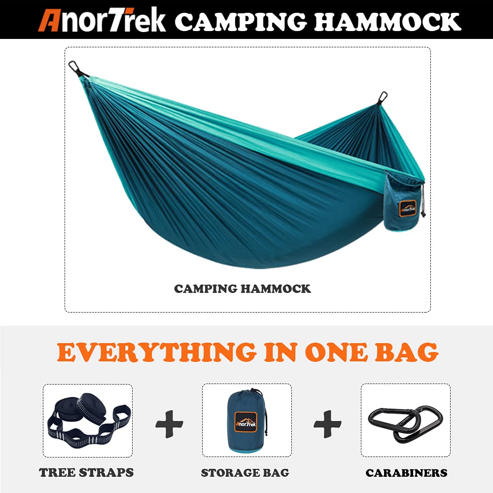 AnorTrek Camping Hammock, Super Lightweight Portable Parachute Hammock with Two Tree Straps Single
