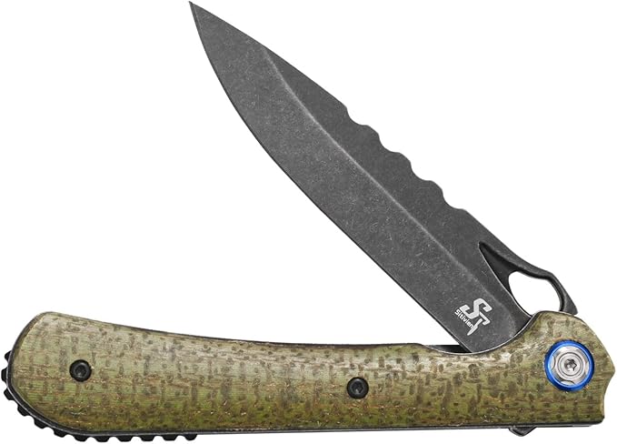 Sitivien ST145 Folding Pocket Knife,Black Stonewashed 14C28N Steel Blade,Micarta Handle EDC Tool Knife for Outdoor Survival,Camping,Hiking,Hunting(Green) …