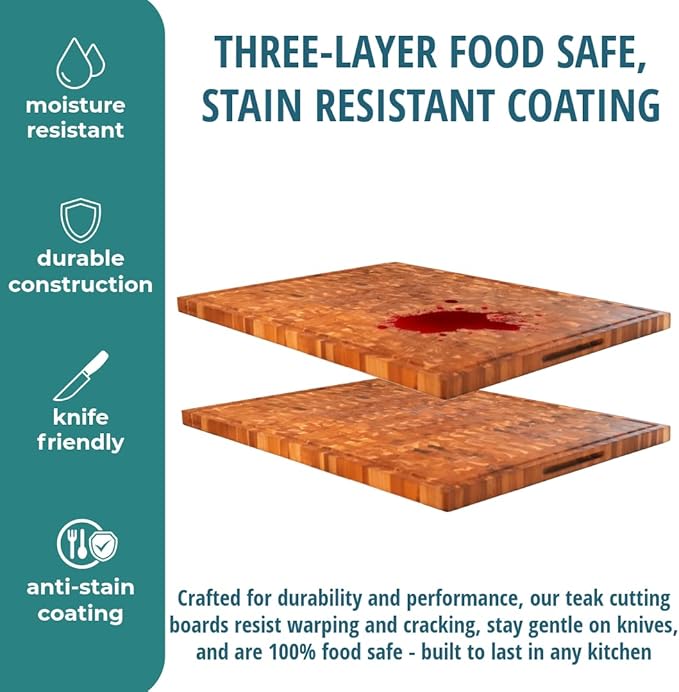 EcoDecors FSC Certified Solid Teak Cutting Board 40x28, XL Reversible End Grain Butcher Block for Kitchen, BBQ & Carving, Heavy Duty Wood Board