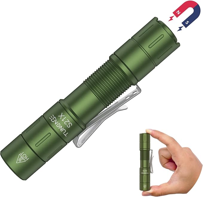 S21X Mini EDC Flashlight Rechargeable with Clip, 880 Lumens Super Bright AA Pocket Flashlight, Tactical Tail Switch & Magnet, 5 Mode Compact Light for Emergency, Outdoor, Camping(Green)