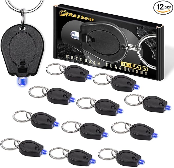12 Pack Ultra Bright Blue Light Keychain Flashlight, Mini Blue LED Key Chain Flashlight for Night Observation