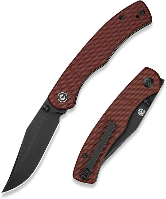 CIVIVI Clingman EDC Pocket Folding Knife with Titanium Reversible Clip, 2.99" Nitro-V Blade G10 Handle Liner Lock Knife, Gift for Men Women C23065-2 (Burgundy)