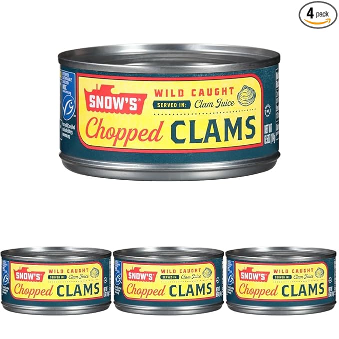 Snow's Wild Caught Chopped Clams Canned, 6.5 oz Can - 5g Protein Per Serving - Gluten Free, Keto Friendly, 99% Fat Free (Pack of 4)