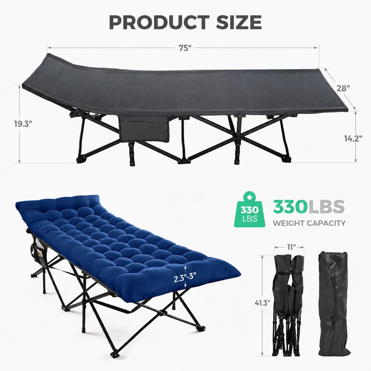JEAREY Camping Cot for Sleeping 28" Extra Wide, Heavy-Duty 1200D Oxford Foliding Cots for Adults