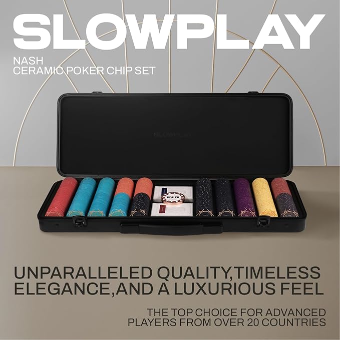 SLOWPLAY Nash Ceramic Poker Chips Set for Texas Hold'em, 500 PCS [with Numbered Values], 39mm & 10g Each | Features a High-end Chip case with Extra Durable German Polycarbonate Shell