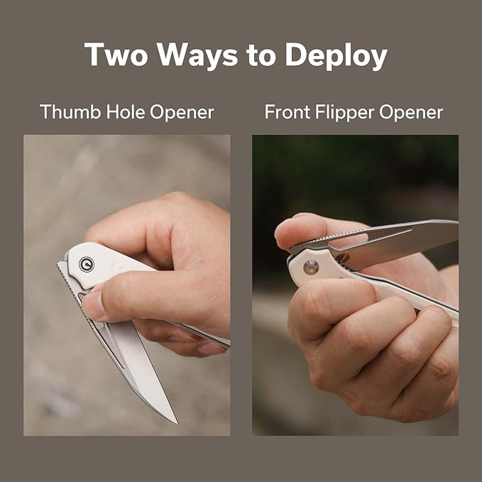 CIVIVI Guile Pocket Knife, Folding Knife for EDC, 3.25" Swedish 14C28N Blade G10 Handle with Reversible Deep-Carry Clip C24062B-3 (Ivory)