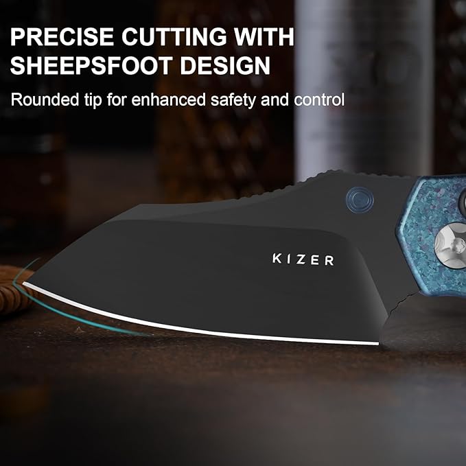 Kizer Mini Bulldog Pocket Knife, 2.5??S45VN Sheepsfoot Blade Folding Knife with DCL Coating, Titanium Handle Clutch Lock Small EDC Knife for Men Women Gift, Camping Hunting Knives Ki3672SA1