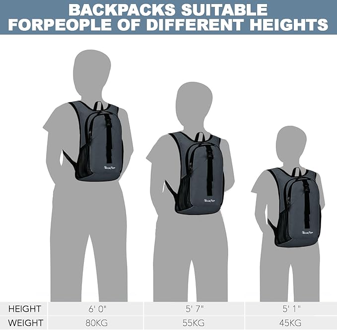 Seektop 15L Small Hiking Backpack for Women Men, Foldable Packable Backpack with Phone Pocket, Lightweight Travel Daypack for Hiking Camping Outdoor (Gray)