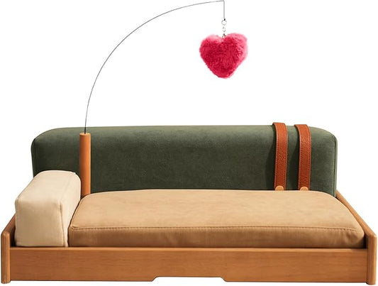 AutoCare Cat Sofa Bed, Solid wood cat sofa. Inspired by the geometric impressionist painter Mondrian, The combination of building block gameplay provides cats with a comfortable experience (Chocolate)