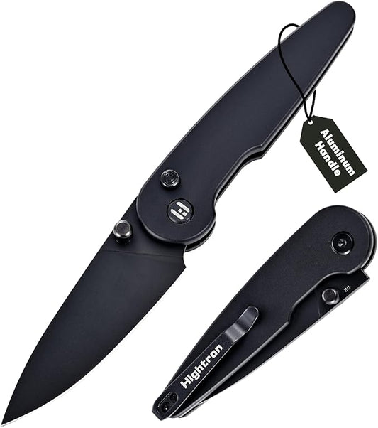 Hightron Birdidi Folding Pocket Knife, 2.91" D2 Blade Aluminum Handle with Deep-Carry Clip, Sharp EDC Tactical Knives for Men Women Lightweight Cutter for Camping Hiking Black-B