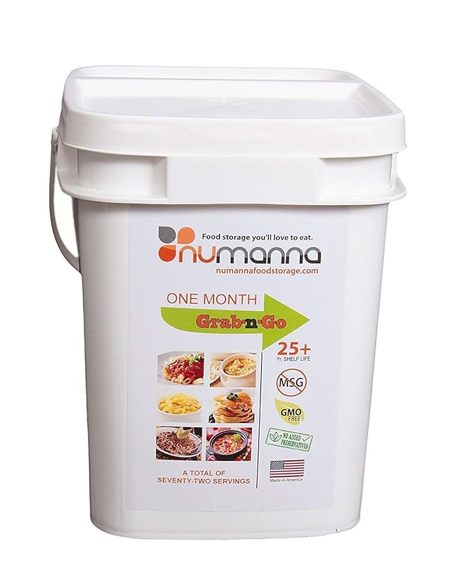 Numanna Grab-n-Go Bucket ??80 Servings, 12 lbs | Freeze-Dried Premade Meals | Ready-to-Eat Breakfast & Dinner | Non-Perishable, 25+ Year Shelf Life | Emergency & Survival Food Kit | Made in USA | Pack of 1