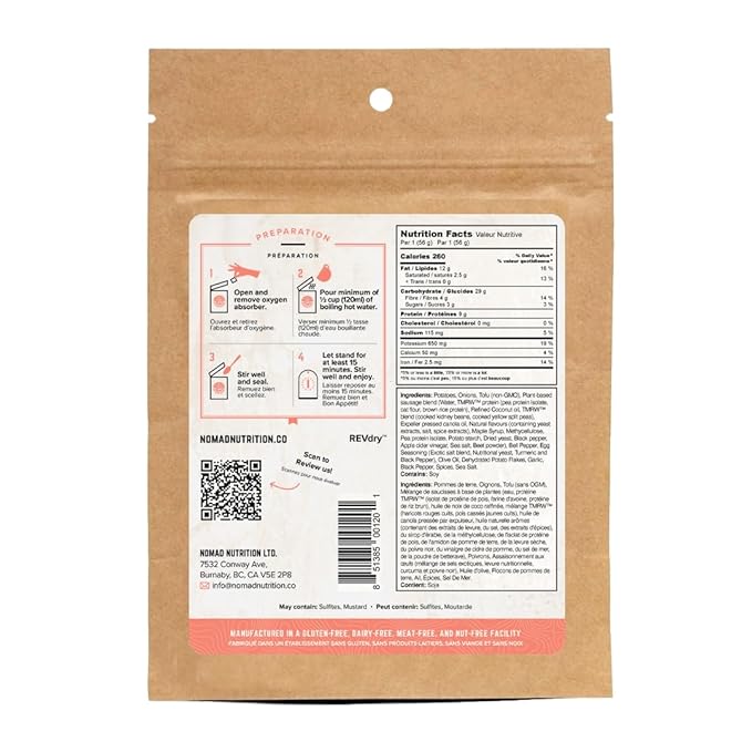 Nomad Nutrition Southwest Breakfast Skillet | Instant Freeze Dried Backpacking & Camping Food | Plant-Based, Non-GMO Hiking Meals with High-Energy, Vegan, Gluten-Free | 56g - 2 Pack