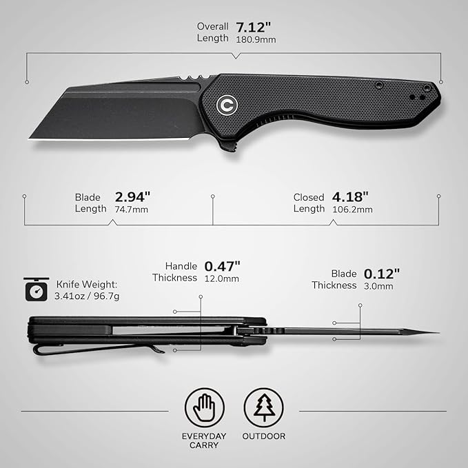 CIVIVI Pocket Knife for Men, ExOne Folding Knife with Flipper, 2.94" Nitro-V Reverse Tanto Blade G10 Handle for Perfect EDC Gift C23036-1