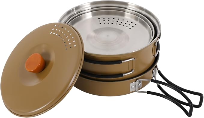 Camping Cookware Set, Camping Cooking Set,304 Stainless Steel Camping Pots &Frying Pan Set,Campfire Cooking Equipment with Storage Bag for Camping,Household, Hiking, Beach Trips