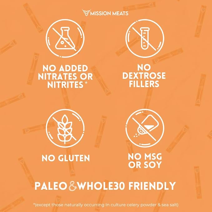 Mission Meats Beef Sticks – 100% Grass Fed & Pasture Raised, Sugar Free, Individually Wrapped Healthy Snacks, Whole 30 & Paleo Friendly, Smoky Turmeric 1oz (Pack of 12)