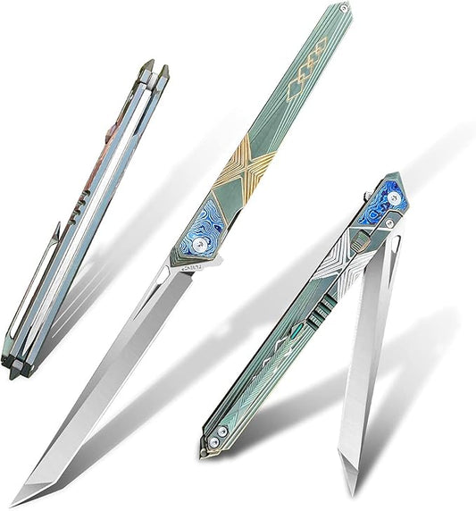 folding knife belt clip, M390 steel blade, outdoor camping knife, portable pocket knife titanium handle lightweight EDC men's pocket knife belt sheath