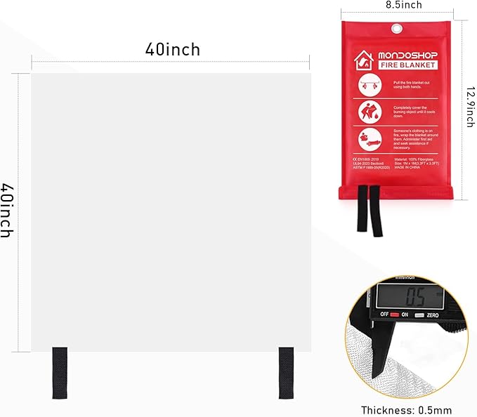 Mondoshop Fire Blankets Emergency for Kitchen Home - Emergency Fire Retardant Blanket for Home Fireproof Blanket for Camping, Grill, Car, Office, Warehouse, School, Picnic, Fireplace