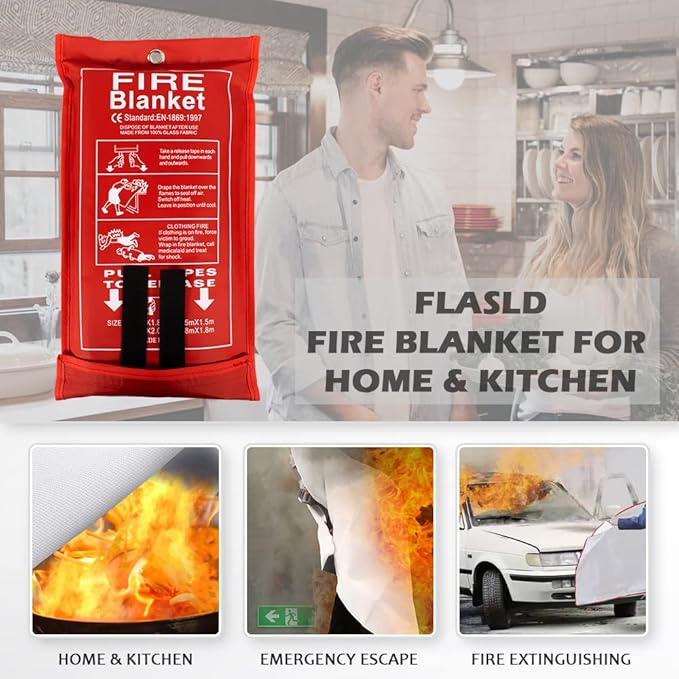 FLASLD Fire Blanket for Home and Kitchen, Fiberglass Fire Blankets Emergency for People, Flame Retardant Protection and Heat Insulation (4 ft x 4 ft)