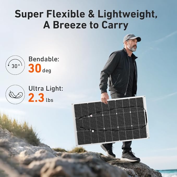 DOKIO 200W (2×100W) Flexible Solar Panels 18V 9BB Monocrystalline for 12V Battery Charging, Semi-Flexible ETFE with MC4, Series/Parallel for RV Boat Camper Van Trailer Off-Grid Use