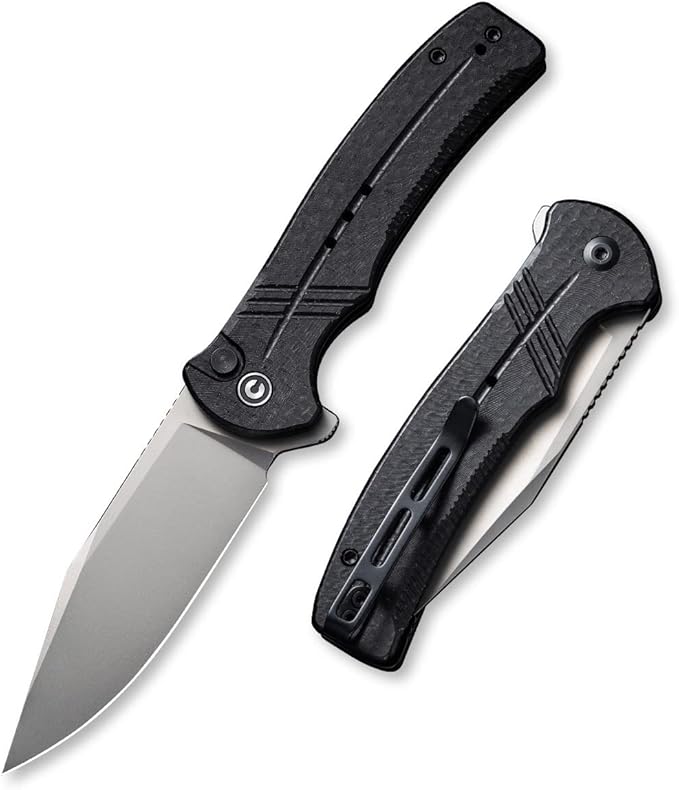 CIVIVI Folding Pocket Knife, Button Lock Flipper Cogent Knife 14C28N Blade Black Micarta Handle for Outdoor EDC Camping C20038D-7
