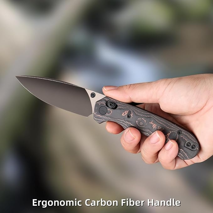 Folding Pocket Knife,3.31” M390 Blade,Erogonomic Titanium Handle,Hunting Survival Knife,EDC Knife for Hunting Camping Survival Outdoor Fishing Hiking（Black&Brown）